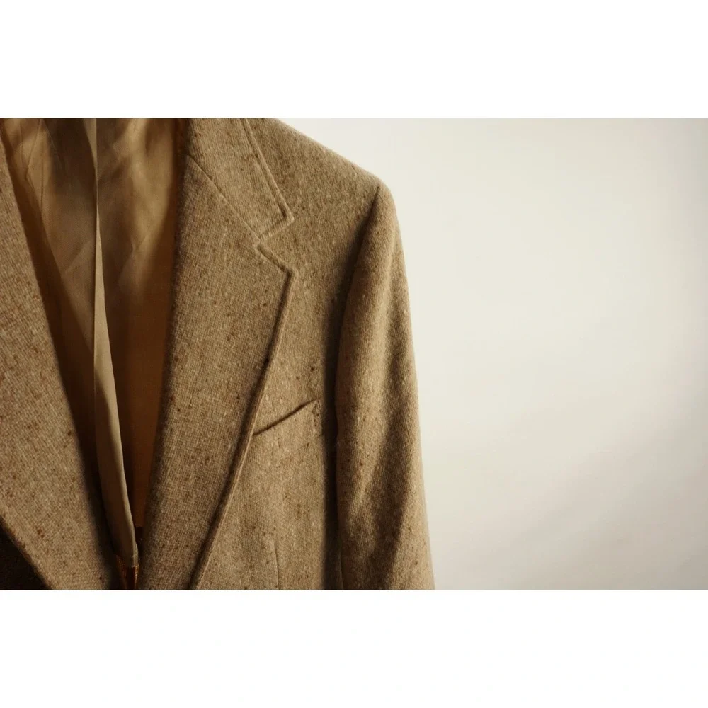Vintage 1950s 1960s Atomic Fleck Hopsack Tweed Sport Coat Men's 42R Cream Shank